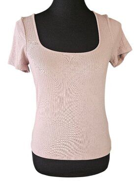 Madewell Ribbed Knit Top Dusty Lavender Mauve Gray Scoop Neck Short Sleeve SizeM